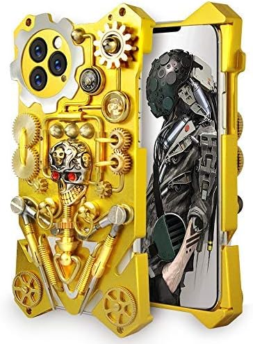 Shetchix Luxury Armor Metal Aluminum Pure Copper Phone Cover for Iphone Case Mechanical Gear Purely Handmade Skull Phone Case