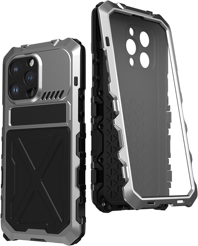 Vazico Heavy Duty Metal Aluminium Bumper Built in Camera Lens Protector, Military Grade Rubber Hard Durable Phone Cases Cover for Iphone 11, 12, 13, 14, 15vSeries