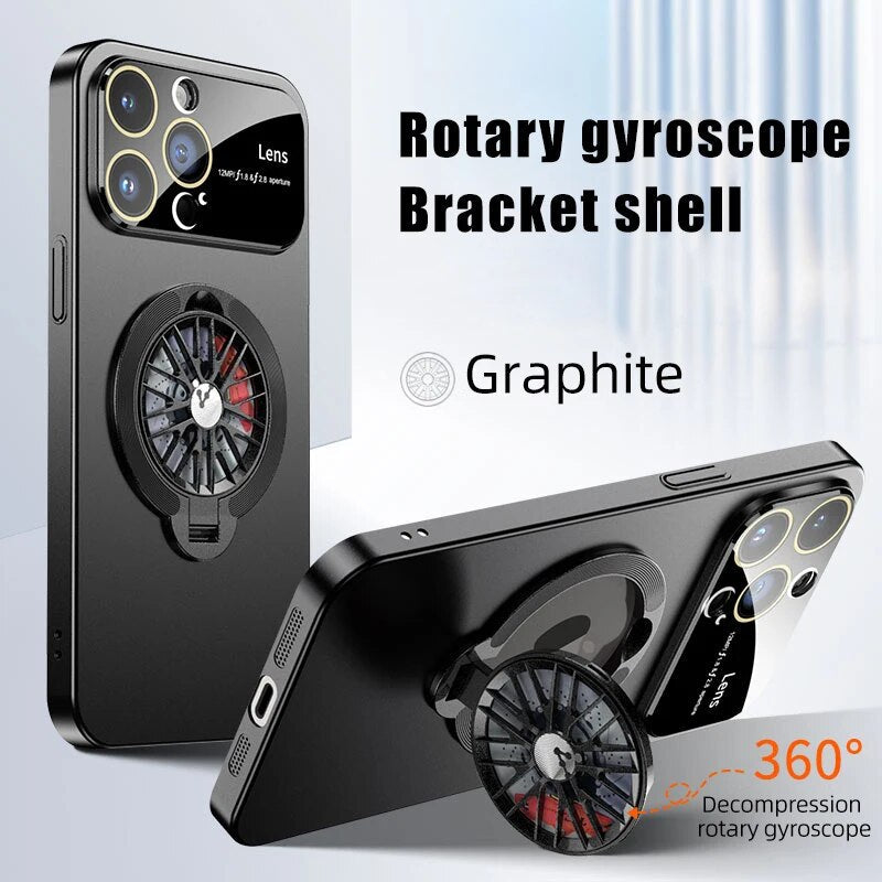 Shetchix iPhone 11, 12, 134, 14, 15 Series Luxury Magnetic Rotating gyroscope bracket Phone Case