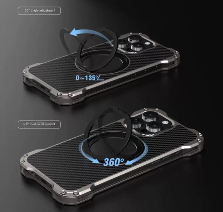 Shetchix All-inclusive Heat Dissipation Metal High-end Carbon Fiber Pattern Back Panel iPhone 15 Pro Max Case