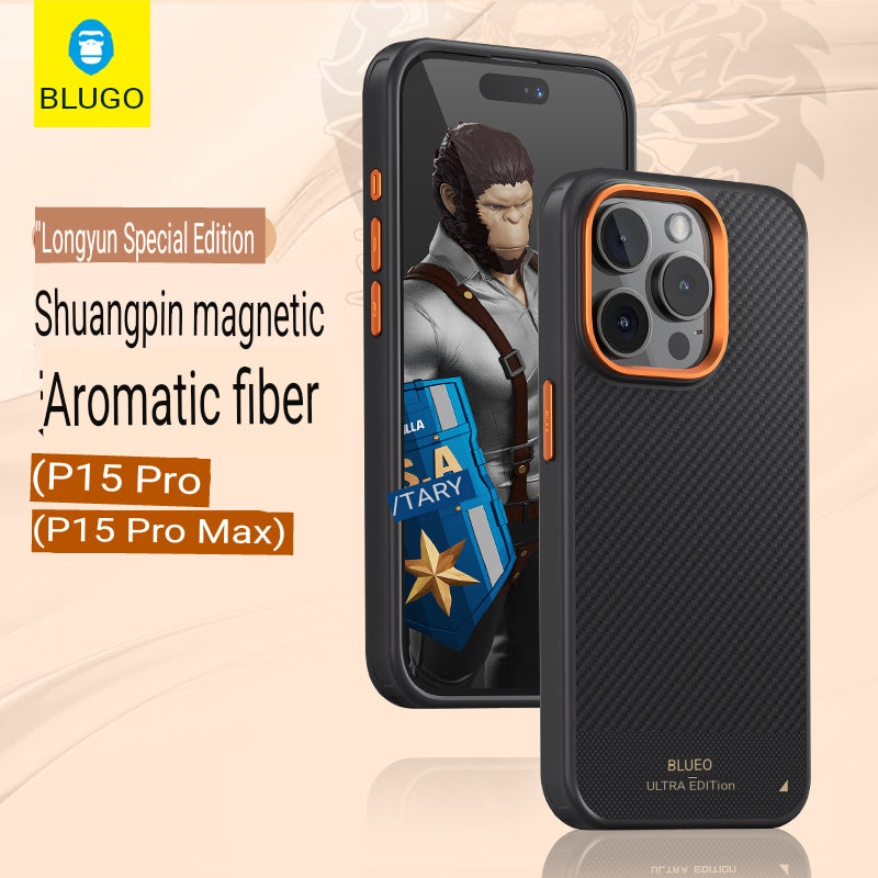 Vazico Blue Orangutan Is Suitable For Apple iPhone 15 Pro Max Case IPhone 14 pro Protective Case Plaid Double Spelled Aramid Carbon Fiber Kevlar Dragon Luck Special Edition Men's Advanced All-inclusive Magnetic Heat Dissipation And Anti-fall