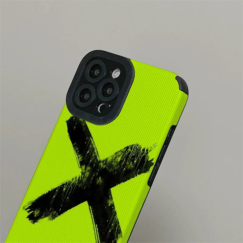 Vazico Fluorescence Green Cute Phone Case - Simple X Graffiti - For iPhone 15, 14, 13, 12, 11, Pro Max, Mini,