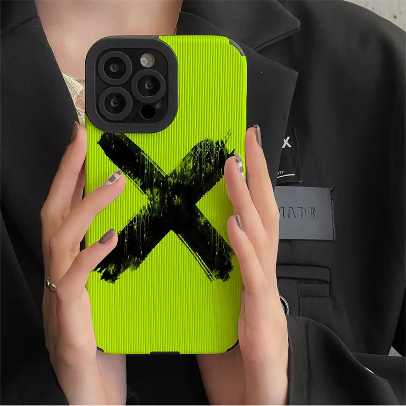 Vazico Fluorescence Green Cute Phone Case - Simple X Graffiti - For iPhone 15, 14, 13, 12, 11, Pro Max, Mini,