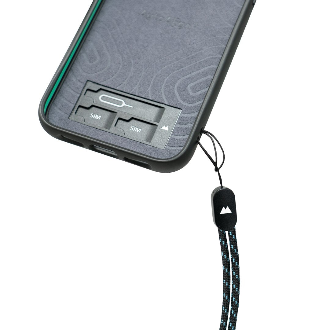 Vazico I-Phone Series 11, 12, 13, 14, 15 Case Black & Blue Wrist Strap