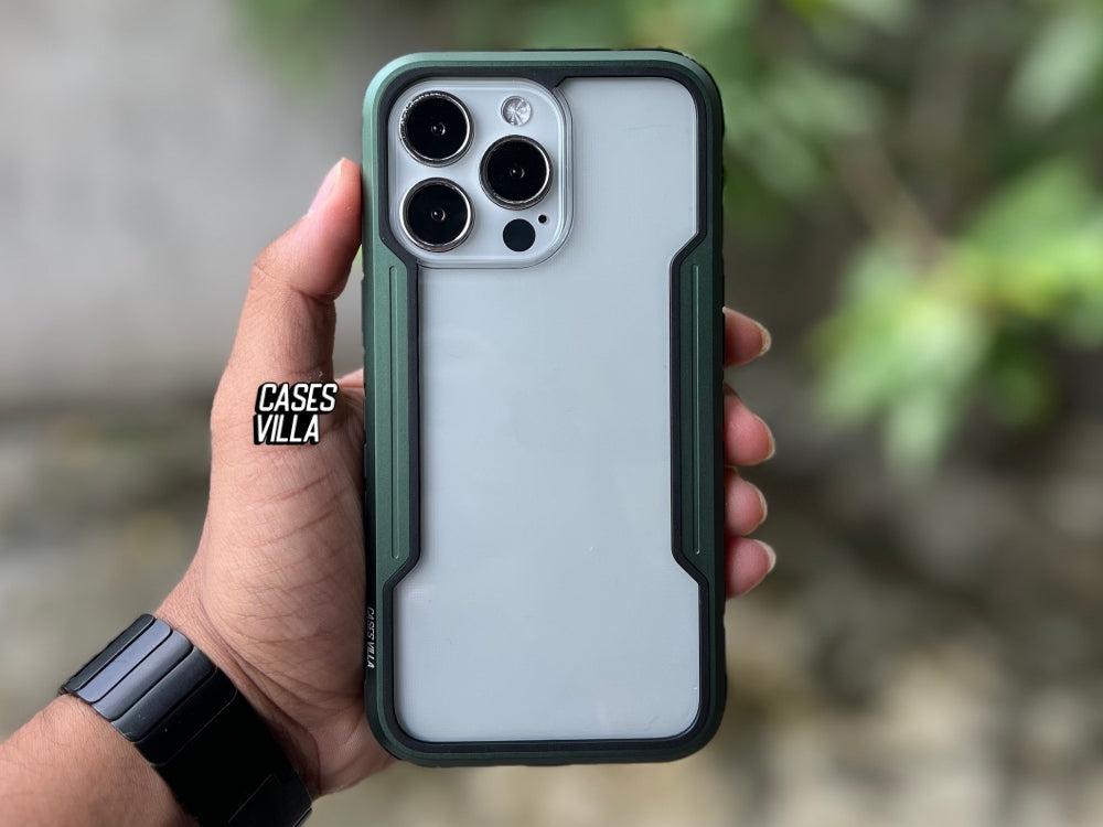 Vazico iPhone 11, 12, 13, 14, 15 Case - Alpine Green Defence Shield Metal Cover | Military Grade Protection