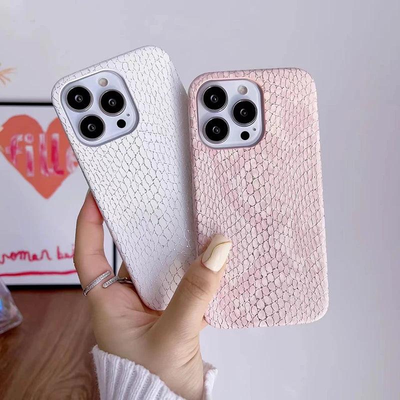 Vazico Snake Texture Leather Cute Phone Case for iPhone 11, 12, 13, 14, 15 Pro Max
