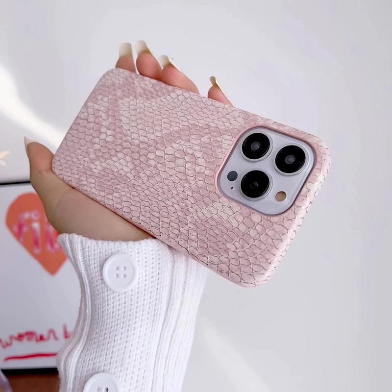 Vazico Snake Texture Leather Cute Phone Case for iPhone 11, 12, 13, 14, 15 Pro Max